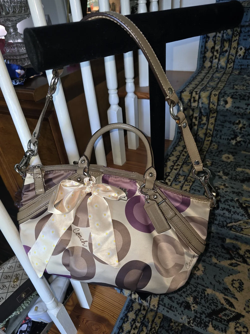 Coach Madison Pink and Taupe Signature Circle Mini Satchel with Scarf Accent